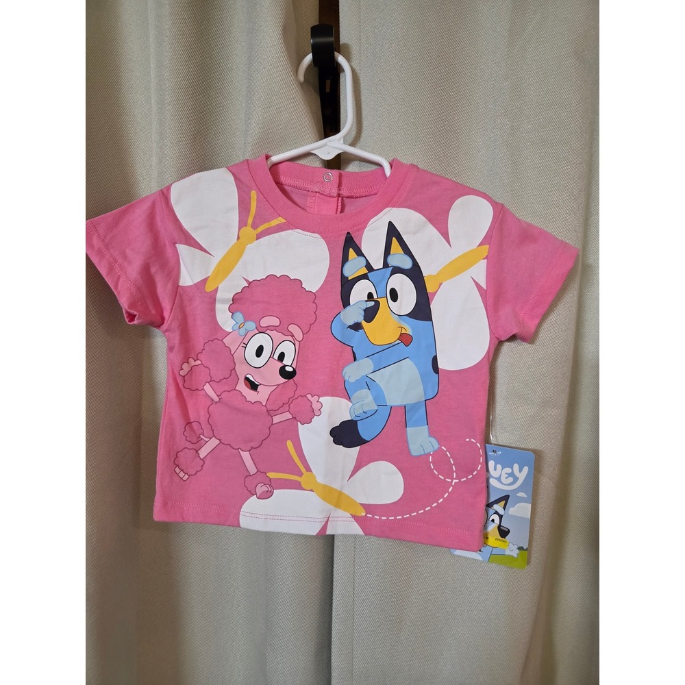 Bluey Coco Pink Graphic T-Shirt Baby Girls 12M Short Sleeve Snap Back